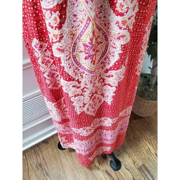 Angle Women's Red Floral 100% Rayon Off The Shoulder Long Maxi Dress Size M - Picture 4 of 12